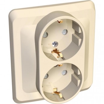 Розетка двойная SCHNEIDER ELECTRIC ЭТЮД С/У с заземлением со шторками 16А 250B, кремовый, Россия