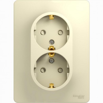 Розетка двойная SCHNEIDER ELECTRIC GLOSSA с заземлением, со шторками, в сборе, бежевый