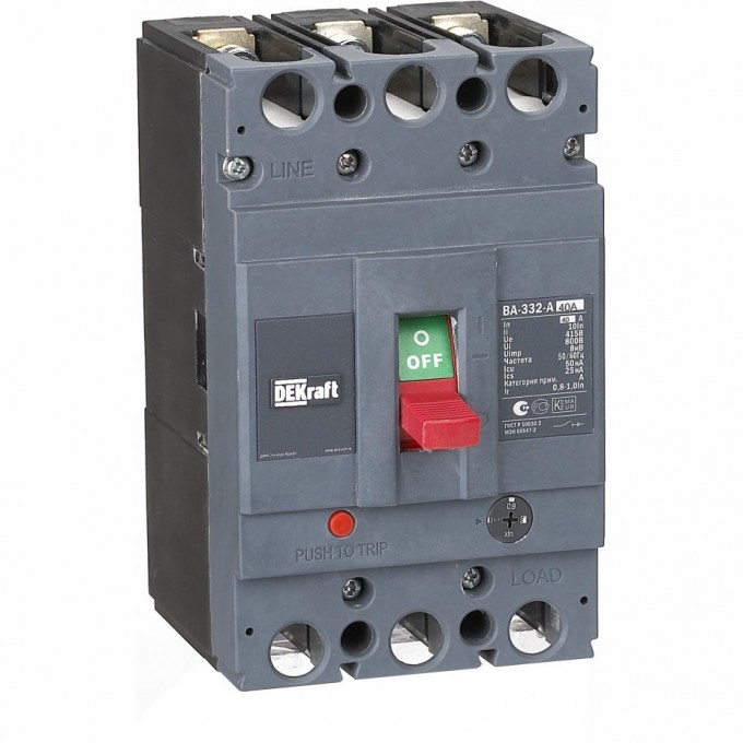 Силовой автоматический выключатель SCHNEIDER ELECTRIC DEKRAFT 3P 40А c Ir=32А-40А 50кА ВА-332 21132DEK